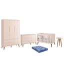 Ver imagem 1 de Dormitório Infantil Theo Retrô 3 Portas, Cômoda 1 Porta, Berço, Mesa de Apoio Rosa com Pés Amadeirad