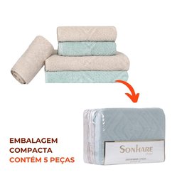 Jogo de Toalhas de Banho 100% Algodão 5 Peças Completo Max Sonhare Sultan Fendi e Menta - 3