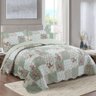 Kit Cobre Leito Colcha Mix Queen Estampado Dupla Face Floral 3 Peças - Lara - Verde Patchwork - 1