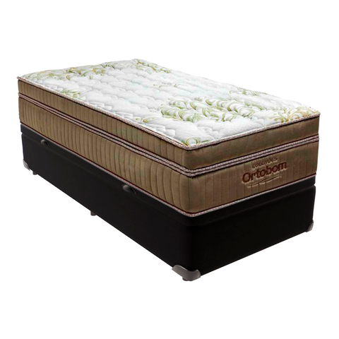 Cama Box Baú Solteiro Preto e Colchão Gold Ultragel Molas Ensacadas Ortobom