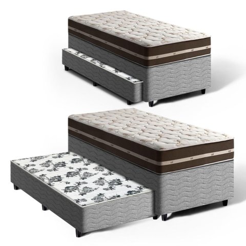 Cama Box com Colchão de Molas Solteiro Anjos Classic Superlastic + Auxiliar de Molas Unique 88cm