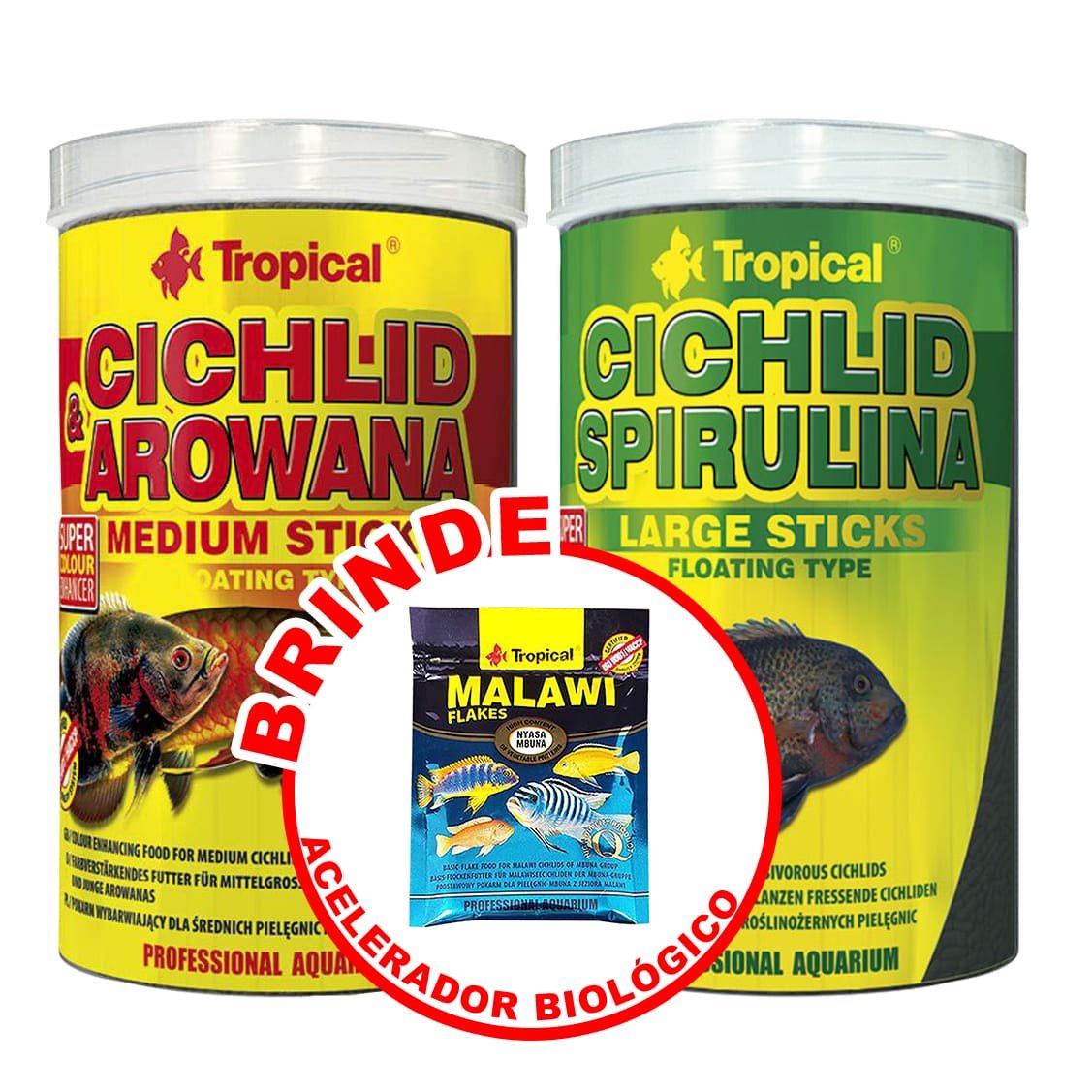 Kit Ração Ciclídeos Tropical Spirulina 75g + Arowana 90g MadeiraMadeira