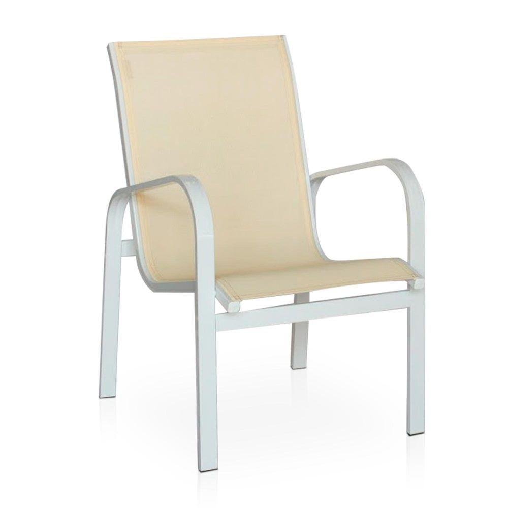 Cadeira Em Tela Sling Com Estrutura Branco E Tela Bege - 1