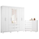 Ver imagem 1 de Guarda Roupa Casal com Cômoda Doble 8 Portas de Bater 4 Gavetas MDP com Espelho Branco Albatroz