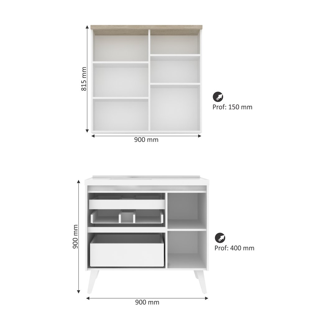 Gabinete para Banheiro 90cm com Lavatório e Armário Cewal Branco/patina - 2