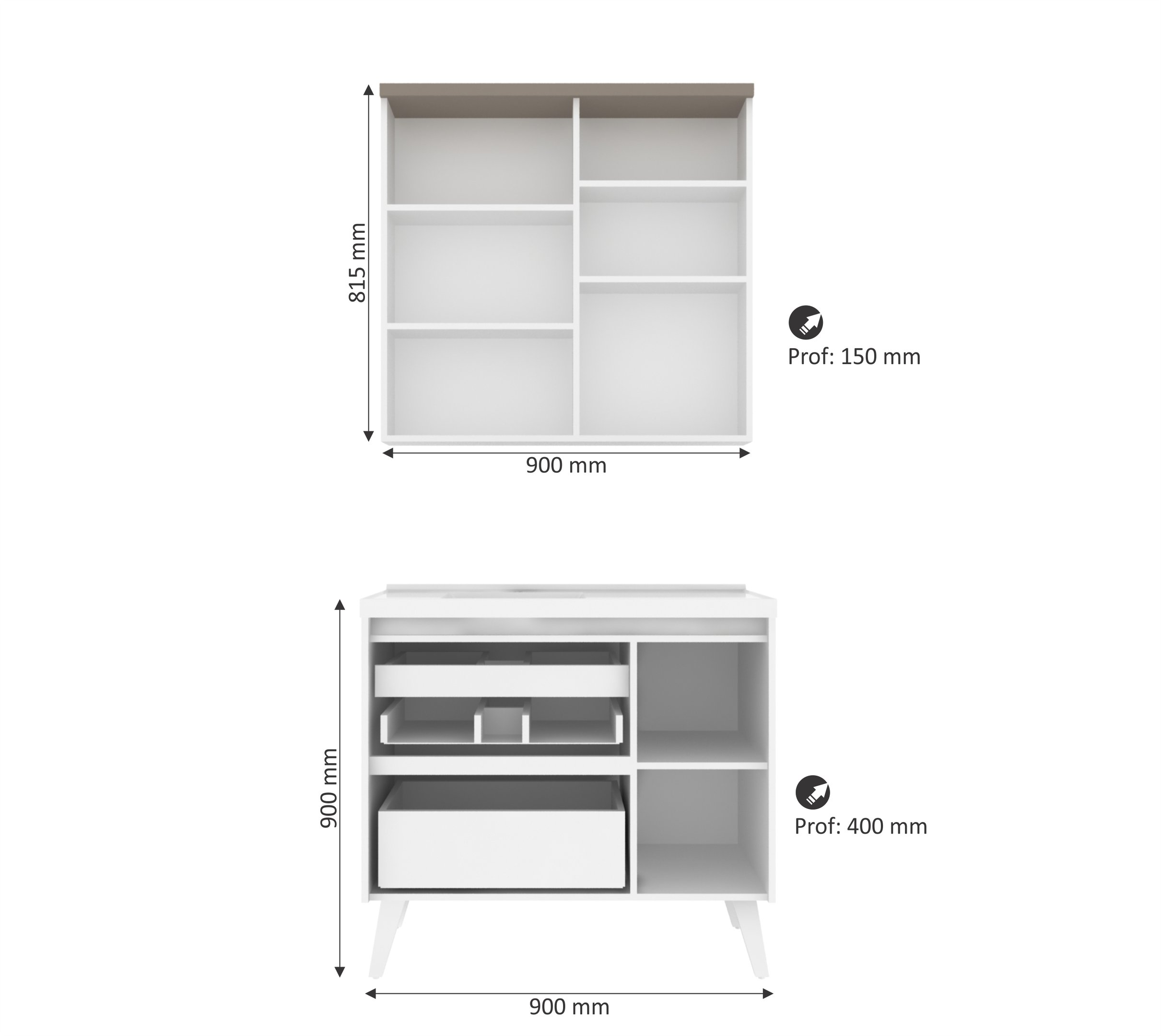 Gabinete para Banheiro 90cm com Lavatório e Armário Cewal Branco/Gianduia - 3