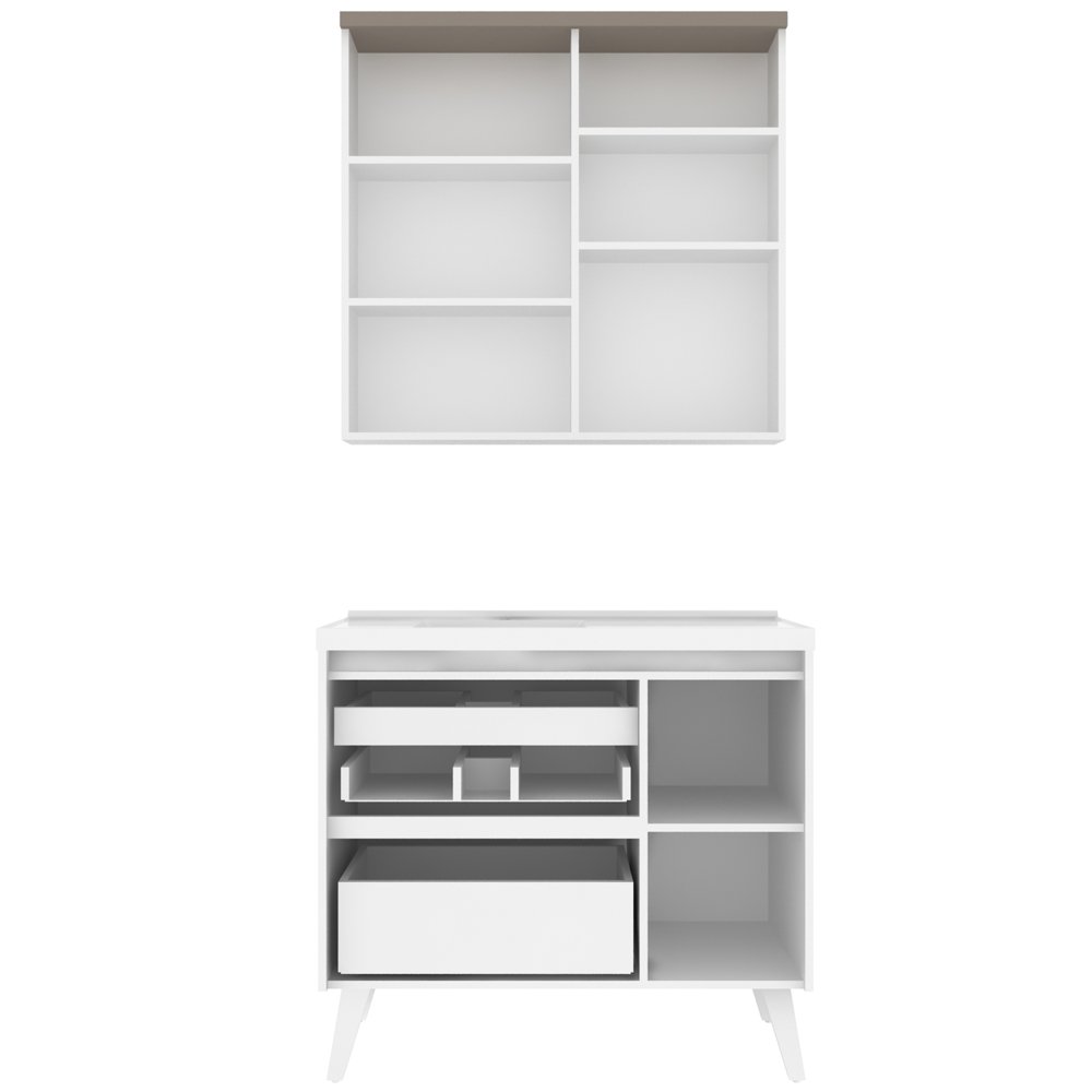 Gabinete para Banheiro 90cm com Lavatório e Armário Cewal Branco/Gianduia - 2