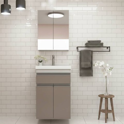 Gabinete para Banheiro 50cm com Lavatório e Armário Cewal Branco/gianduia