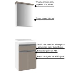 Gabinete para Banheiro 50cm com Lavatório e Armário Cewal Branco/Gianduia - 3