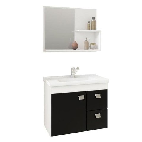 Conjunto para Banheiro com 1 Porta e 2 Gavetas Isa-MGM Móveis. - Branco / Preto