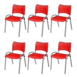 Cadeira Iso Base Cinza Escola, Escritório Vermelho Kit 6 Un - 2