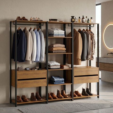 Guarda-Roupa Closet Modulado Siena 202cm 4 Gavetas 2 Cabideiros e 7 Prateleiras Yescasa Marrom/Cedro Madeirado/Preto