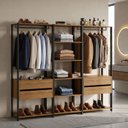 Ver imagem 1 de Guarda-Roupa Closet Modulado Siena 202cm 4 Gavetas 2 Cabideiros e 7 Prateleiras Yescasa Marrom/Cedro Madeirado/Preto