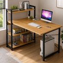 Ver imagem 4 de Escrivaninha Mesa 3 Prateleiras Madeira Ferro Grande 120cm Mesinha Computador Home Office Estante Or
