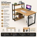 Ver imagem 7 de Escrivaninha Mesa 3 Prateleiras Madeira Ferro Grande 120cm Mesinha Computador Home Office Estante Or