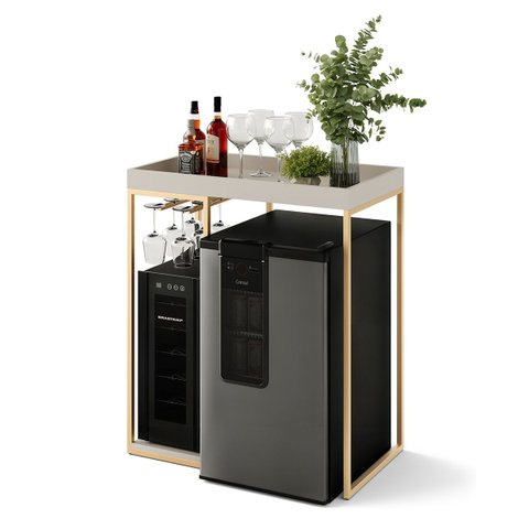 Aparador Bar para Adega Cervejeira ou Frigobar MDF e Metal Industrial Dourado Notte