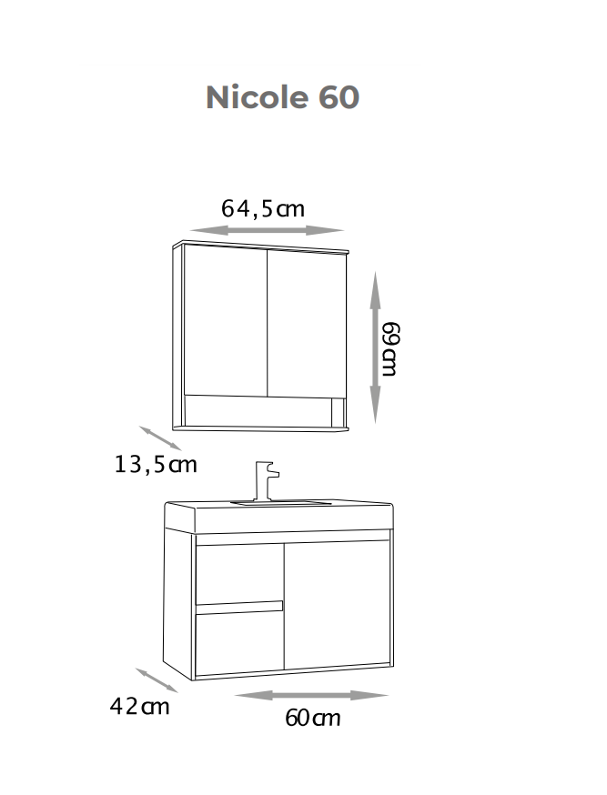 Conjunto Nicole 60 Cm com Lavatório e Espelheira - Fabribam - 5