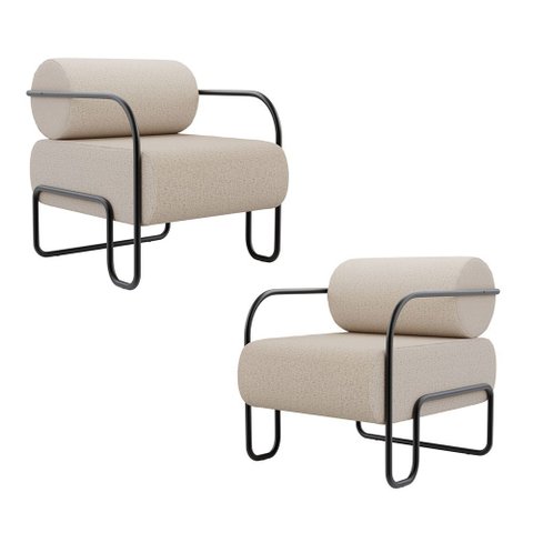 Kit 02 Poltronas Decorativas Orgânica Living Miska Linho Bege - Abmaza
