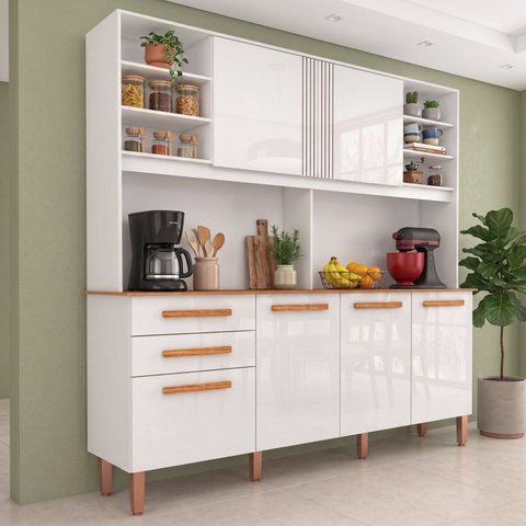 Armário de Cozinha 6 Portas com Tampo Branco Casuá