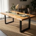 Ver imagem 5 de Mesa de Madeira Maciça 200x80x80 Borda Rústica Marrom Preto