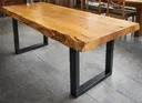 Ver imagem 2 de Mesa de Madeira Maciça 200x80x80 Borda Rústica Marrom Preto