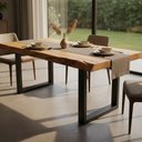 Ver imagem 3 de Mesa de Madeira Maciça 200x80x80 Borda Rústica Marrom Preto