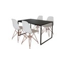 Ver imagem 2 de Mesa Industrial Base Ferro Preto Tampo 137x90 Preto 4 Cadeiras Eames Ferro Cobre Assento Branco