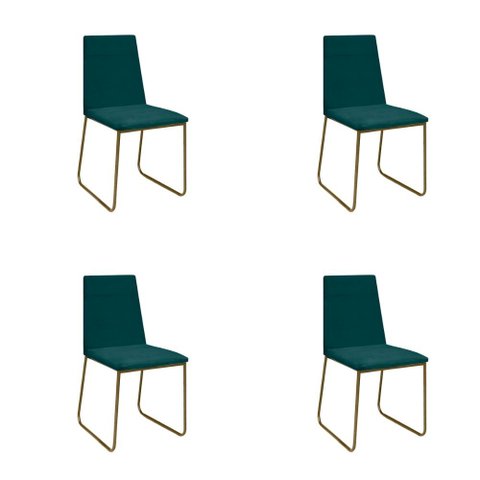 Kit 4 Cadeiras de Jantar Cozinha Industrial Lexa Veludo - Élpis Móveis - Verde - Dourada