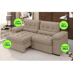 Sofá Alion 2,15m Retrátil/reclinável Suede Cappucino - Xflex Sofás - 2