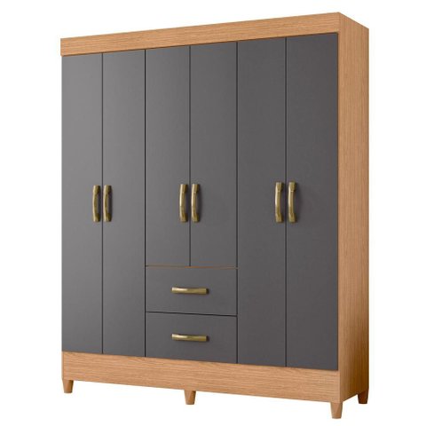 Guarda Roupa Mobi 6 Portas 2 Gavetas Freijó/titanium - Abz