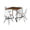 Ver imagem 2 de Mesa Jantar Industrial Quadrada 90cm Amêndoa Base V com 4 Cadeiras Eames Eiffel Brancas Ferro Preto