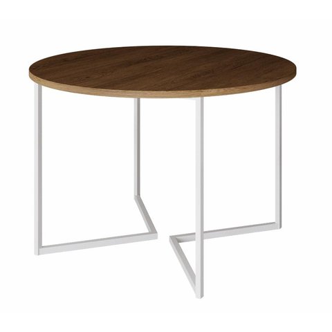Mesa de Jantar Industrial Base De Ferro Branco em V Tampo 110 Amêndoa