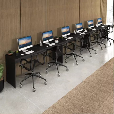 Mesa Escritório Plataforma de Parede 6 Lugares Preto 5,40  Caixa Tomada Atacadao Moveis Escritorio