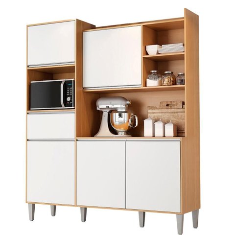 Kit Cozinha Compacta 5 Portas 160 Cm Isabel Amendoa Branco Reajl Moveis