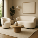 Ver imagem 2 de Conjunto Poltrona Namoradeira Decorativa Sala Estar Orgânica Beatriz Boucle Bege  - Montanaris Decor