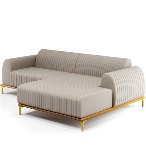 Sofá 3 Lugares com Chaise Direito Para Sala de Estar Molino 245cm D02 Linho Bege C-107 - Lyam