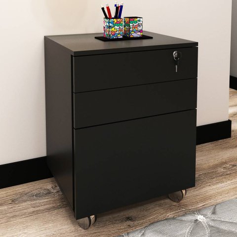Gaveteiro Organizador com Chave e Rodízios 48,8cm Me4148 Tecno Mobili - Preto
