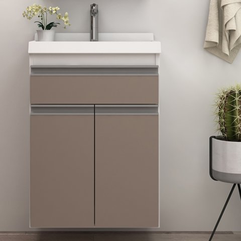 Gabinete para Banheiro 50cm com Lavatório Cewal Branco/Gianduia