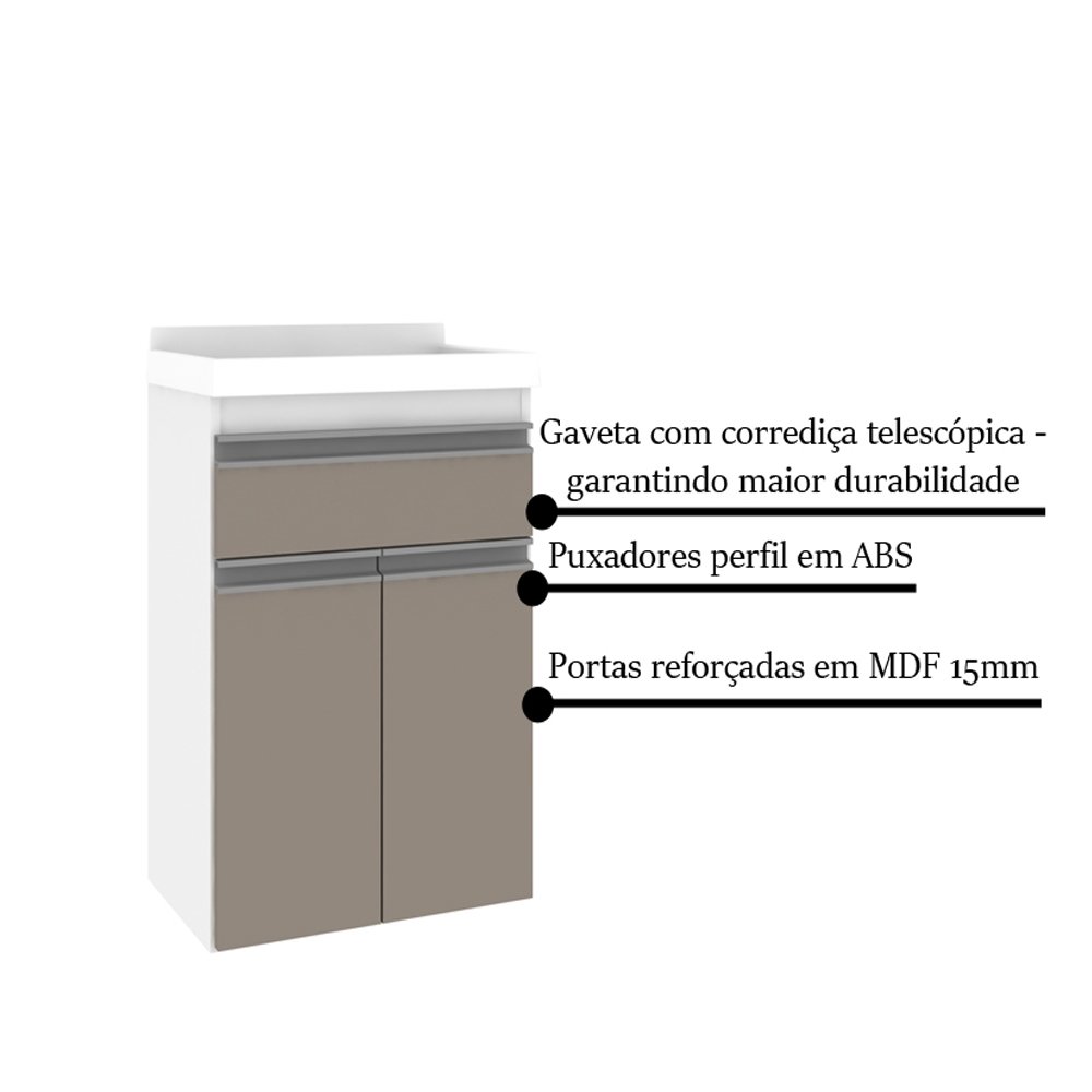 Gabinete para Banheiro 50cm com Lavatório Cewal Branco/Gianduia - 3