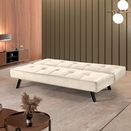 Sofa Cama Atlanta 2 Lugares 177cm Pe Talento Móveis Veludo Paris Bege Claro - 4