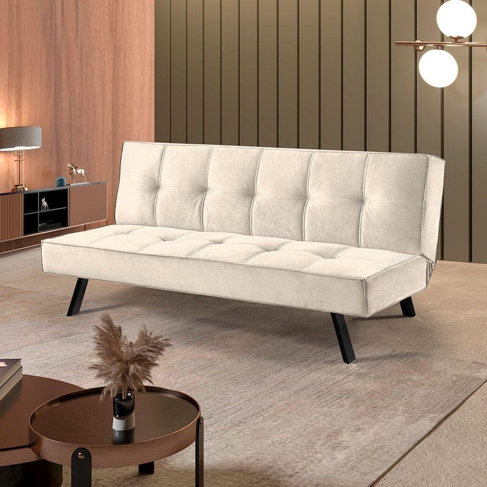 Sofa Cama Atlanta 2 Lugares 177cm Pe Talento Móveis Veludo Paris Bege Claro
