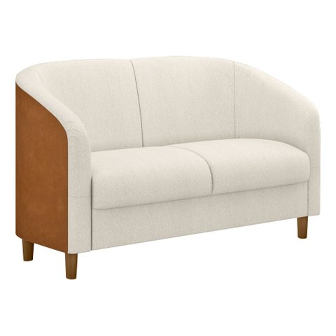 Sofá 2 Lugares 120cm Dolar Courino Caramelo | Bouclé Suave Off White - Sallar Home