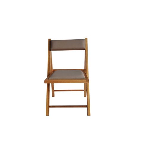 Cadeira Dobrável em Madeira Cor Mel com Assento e Encosto Estofados Preebel Courino Bege - Mel