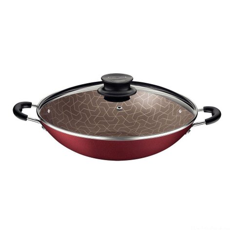 Wok Paris com Revestimento em Antiaderente Starflon Max Vermelho Tampa Vidro 32 Cm 4,4l