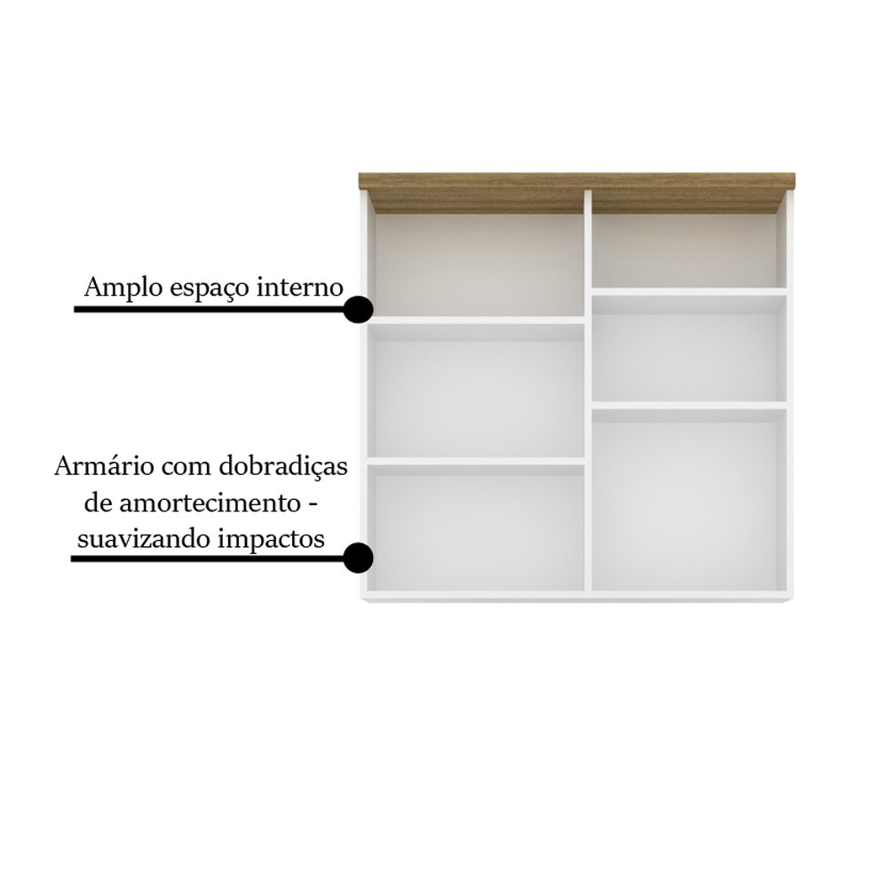 Armário para Banheiro 90cm Cewal com 02 portas Branco/Mel - 3