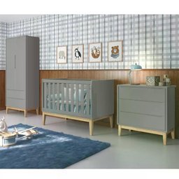 Quarto Infantil Classic 2 portas Cinza Fosco com Pés Madeira Natural - Reller Móveis - 2
