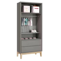 Quarto Infantil Classic 2 portas Cinza Fosco com Pés Madeira Natural - Reller Móveis - 6