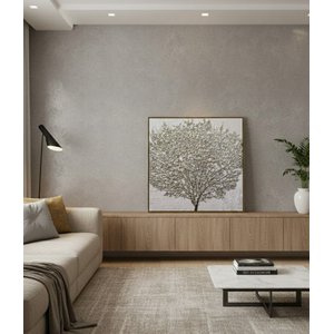 Quadro 100x100 Cm Árvore da Vida Canvas Moldura Dourada.