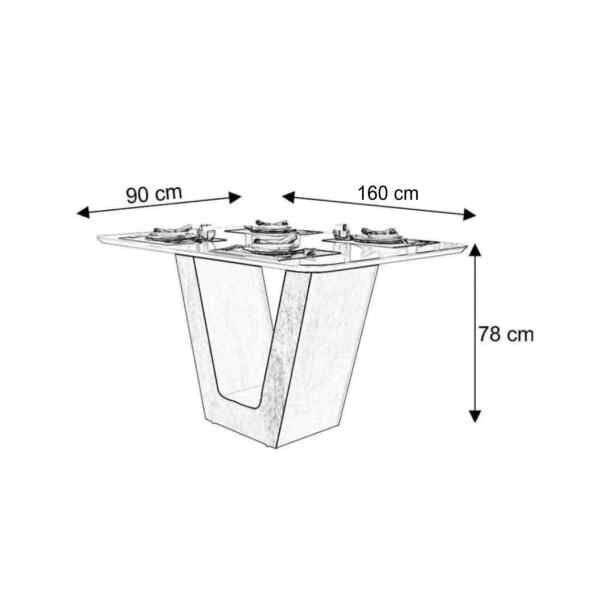 Conjunto Sala de Jantar Mesa Tampo 160cm MDF com 6 Cadeiras Siena - Cedro Grafite Off White - 6