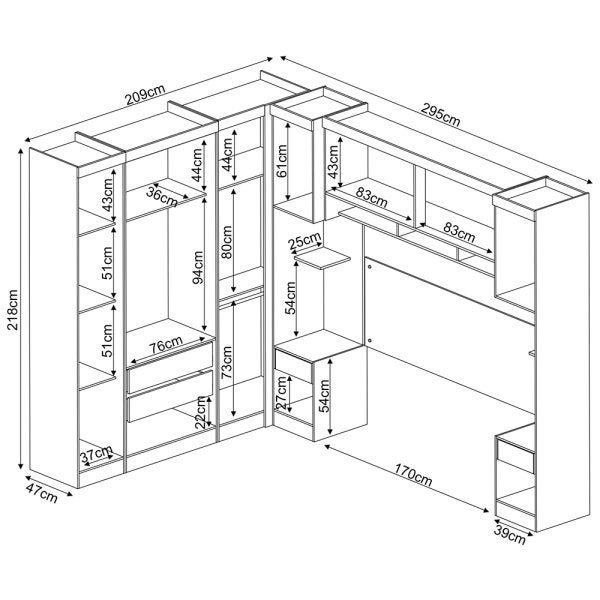 Quarto Modulado Modena de Casal 7 Peças Modena Branco - Demóbile - 3